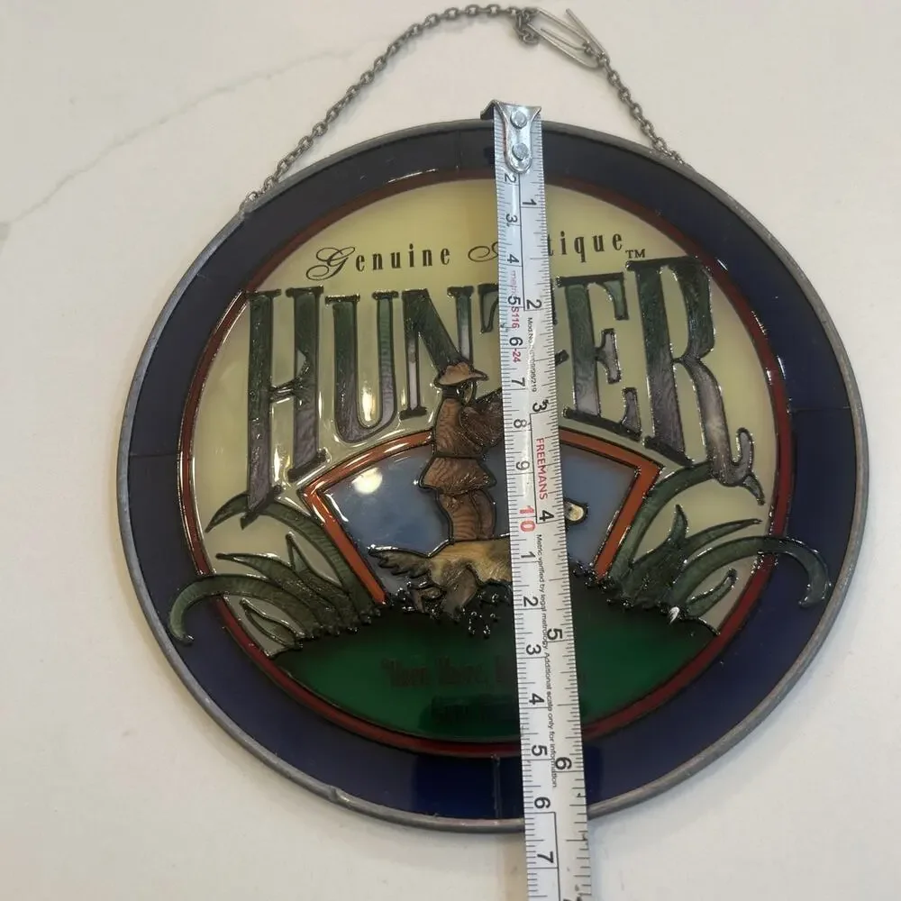 GENUINE ANTIQUE HUNTER Stained Glass Round Wall Hanger‎ Artist ANDE ROONEY